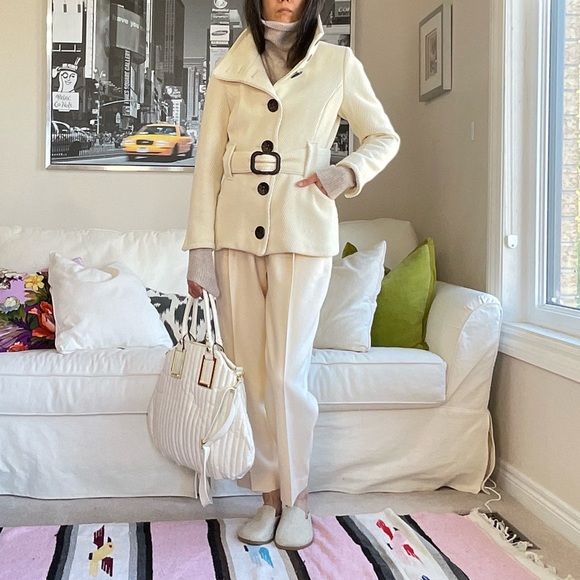 Soia&Kyo wool blend cream rib texture belted fitted coat - Picture 1 of 17